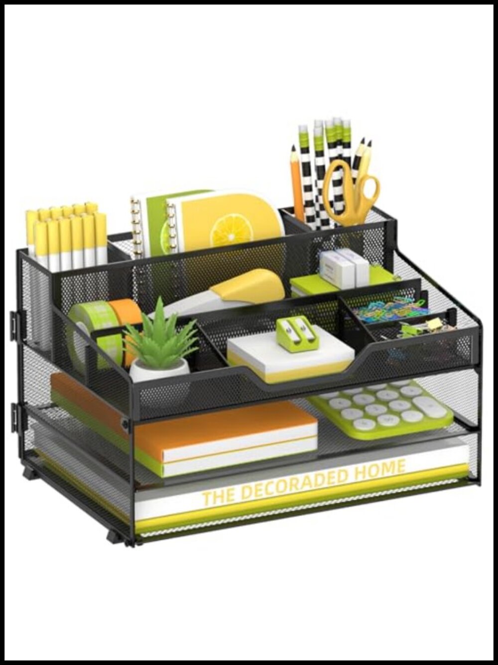 3 Tier Mesh Desk Organizer Letter Tray with Pen Holder & 5 Compartments